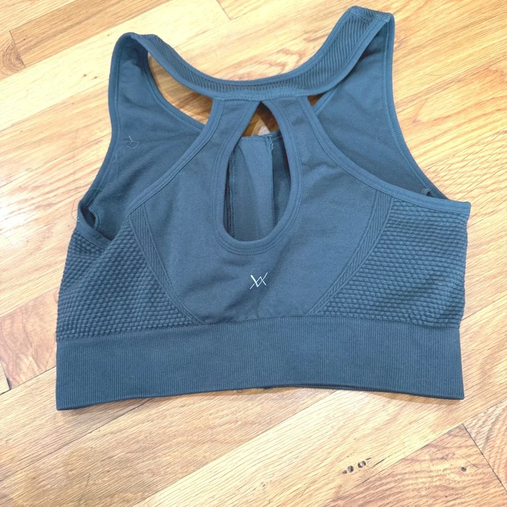 Vina Womens Front Zip Seamless Sports Bra Green Impact Racerback M
